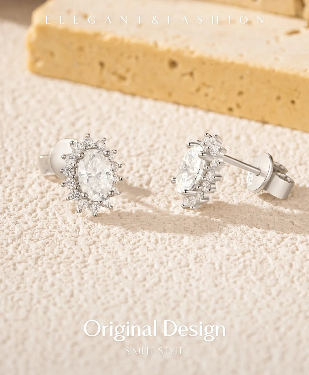 925 Sterling Silver Moissanite Halo Stud Earrings Bridal Wedding Engagement BandsCo Straps
