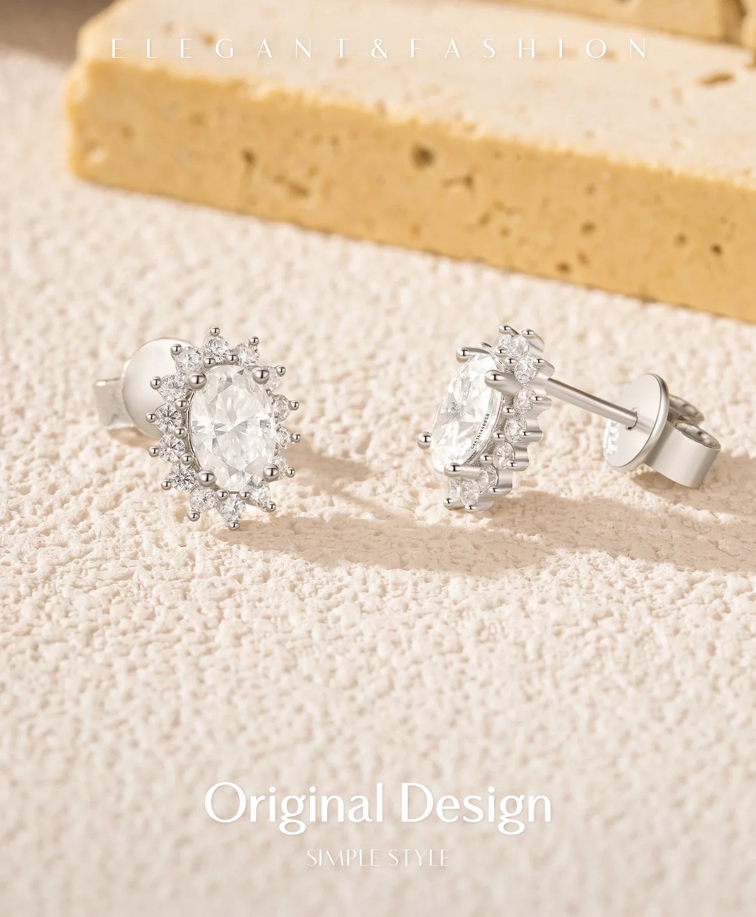 925 Sterling Silver Moissanite Halo Stud Earrings Bridal Wedding Engagement BandsCo Straps