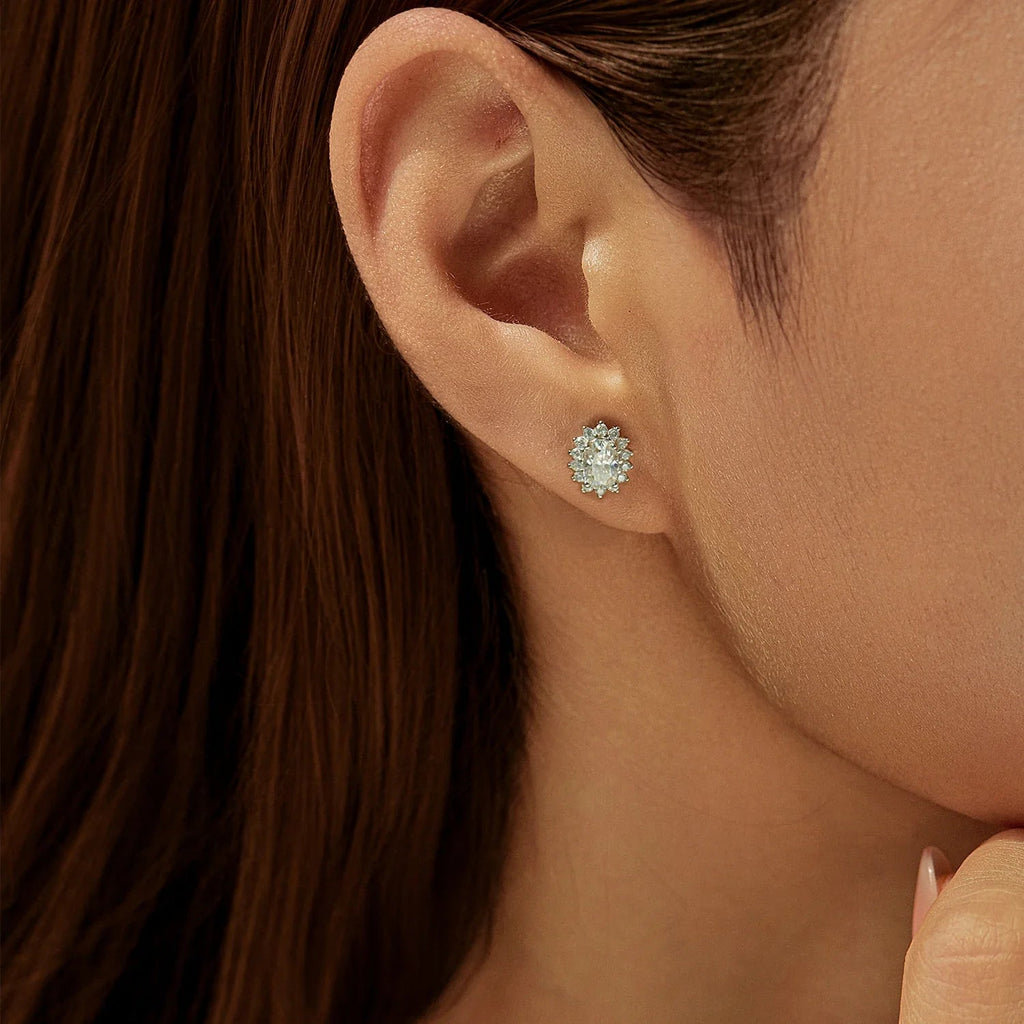 925 Sterling Silver Moissanite Halo Stud Earrings Bridal Wedding Engagement BandsCo Straps