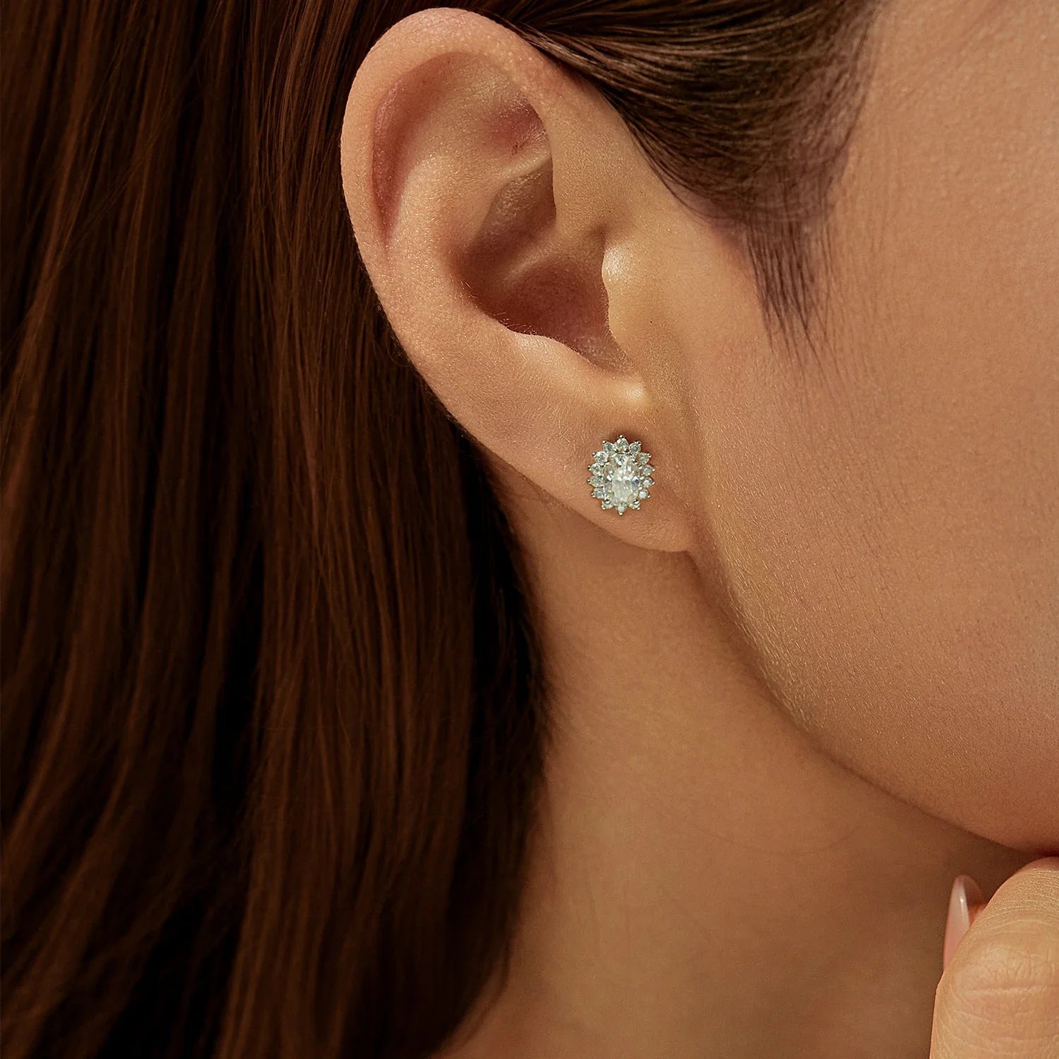 925 Sterling Silver Moissanite Halo Stud Earrings Bridal Wedding Engagement BandsCo Straps