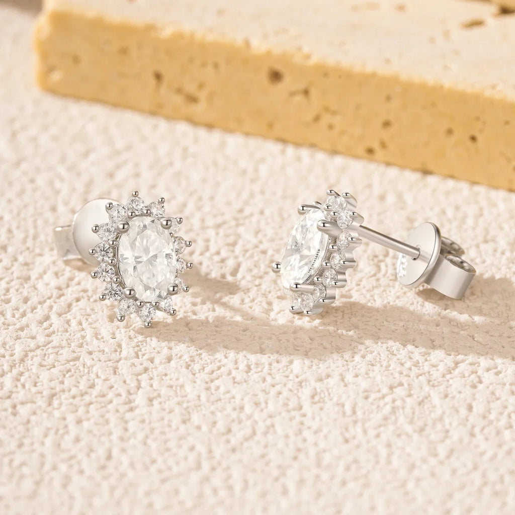 925 Sterling Silver Moissanite Halo Stud Earrings Bridal Wedding Engagement BandsCo Straps