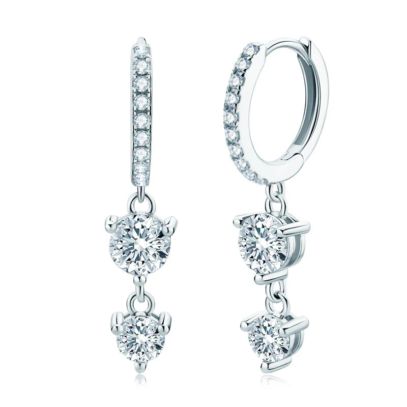 925 Sterling Silver Moissanite Hoop Dangle Earrings For Women Wedding Party BandsCo Straps