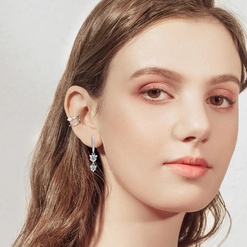 925 Sterling Silver Moissanite Hoop Dangle Earrings For Women Wedding Party BandsCo Straps