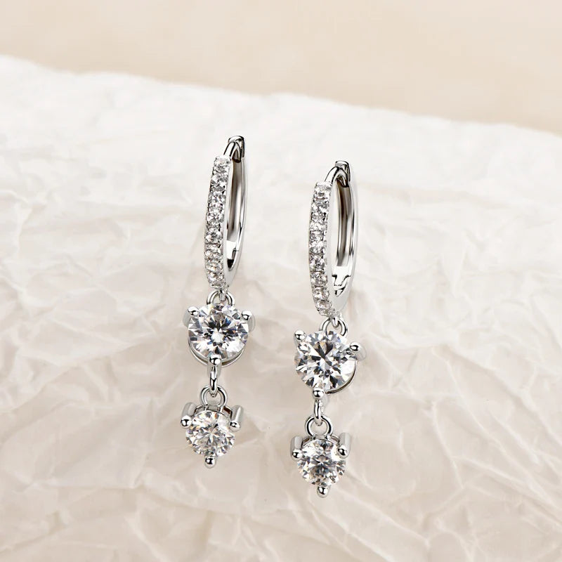 925 Sterling Silver Moissanite Hoop Dangle Earrings For Women Wedding Party BandsCo Straps