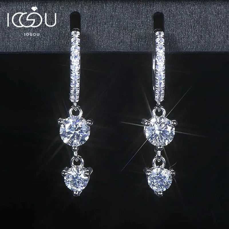 925 Sterling Silver Moissanite Hoop Dangle Earrings For Women Wedding Party BandsCo Straps