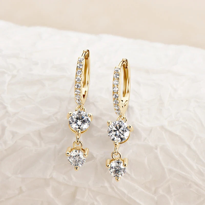 925 Sterling Silver Moissanite Hoop Dangle Earrings For Women Wedding Party BandsCo Straps