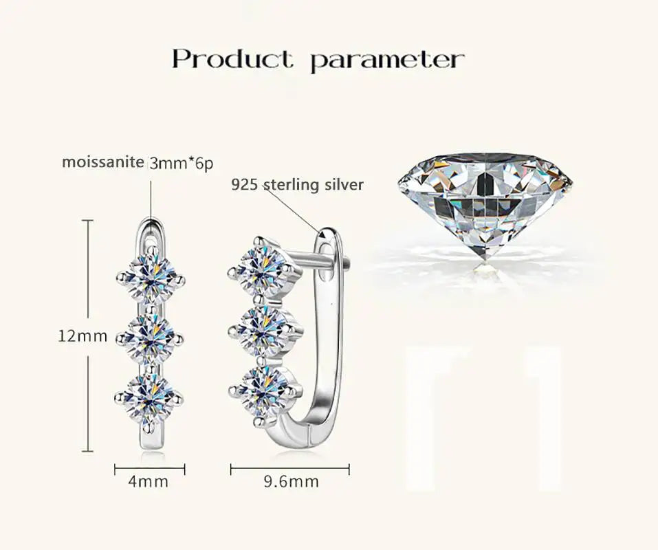 925 Sterling Silver Moissanite Hoop Earrings.1ct 6D For Women Valentine Gift BandsCo Straps