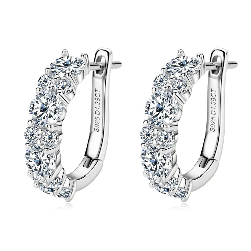 925 Sterling Silver Moissanite Hoop Earrings D Color 2.76CTW Sparkling Wedding BandsCo Straps