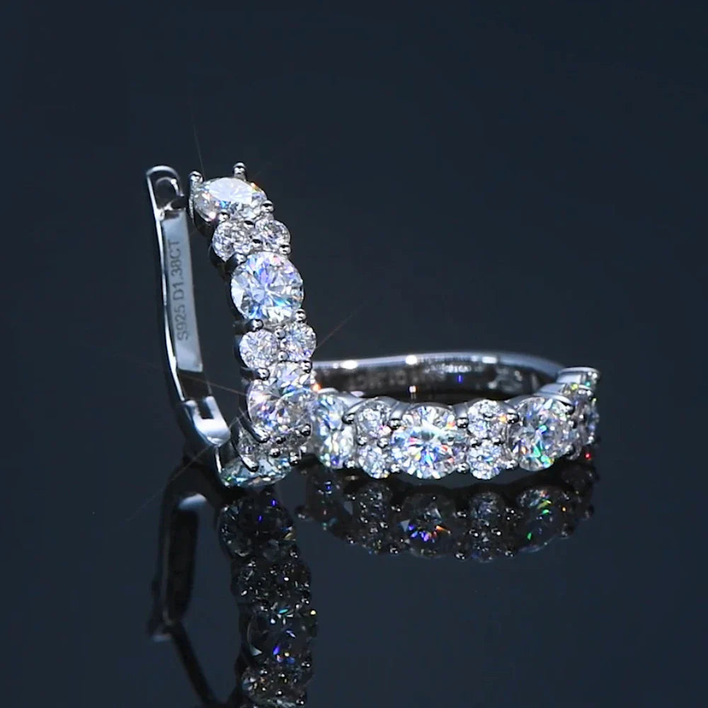 925 Sterling Silver Moissanite Hoop Earrings D Color 2.76CTW Sparkling Wedding BandsCo Straps