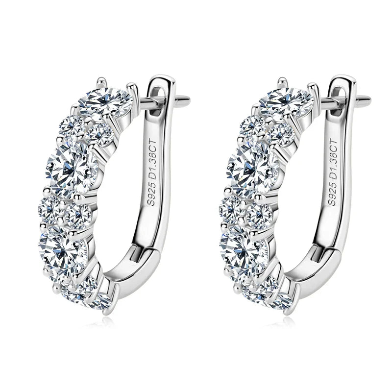 925 Sterling Silver Moissanite Hoop Earrings D Color 2.76CTW Sparkling Wedding BandsCo Straps