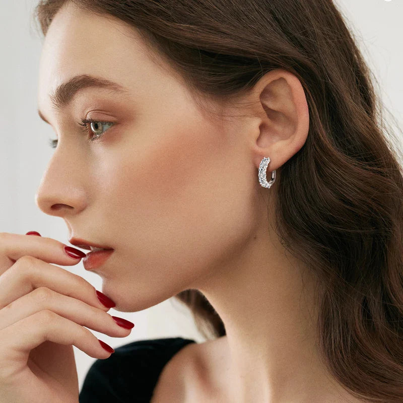 925 Sterling Silver Moissanite Hoop Earrings D Color 2.76CTW Sparkling Wedding BandsCo Straps