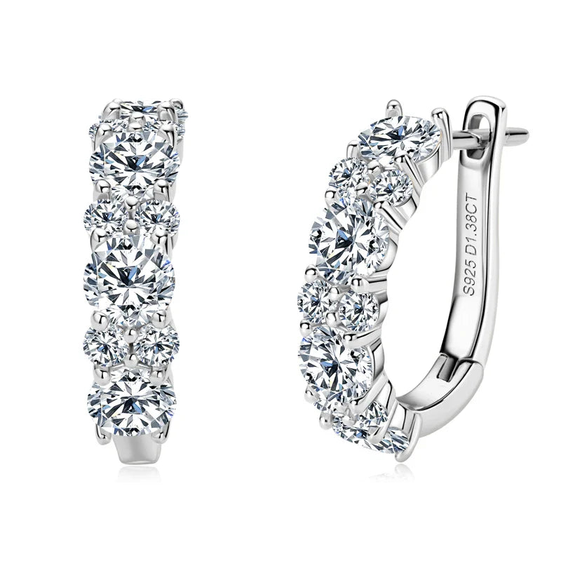 925 Sterling Silver Moissanite Hoop Earrings D Color 2.76CTW Sparkling Wedding BandsCo Straps