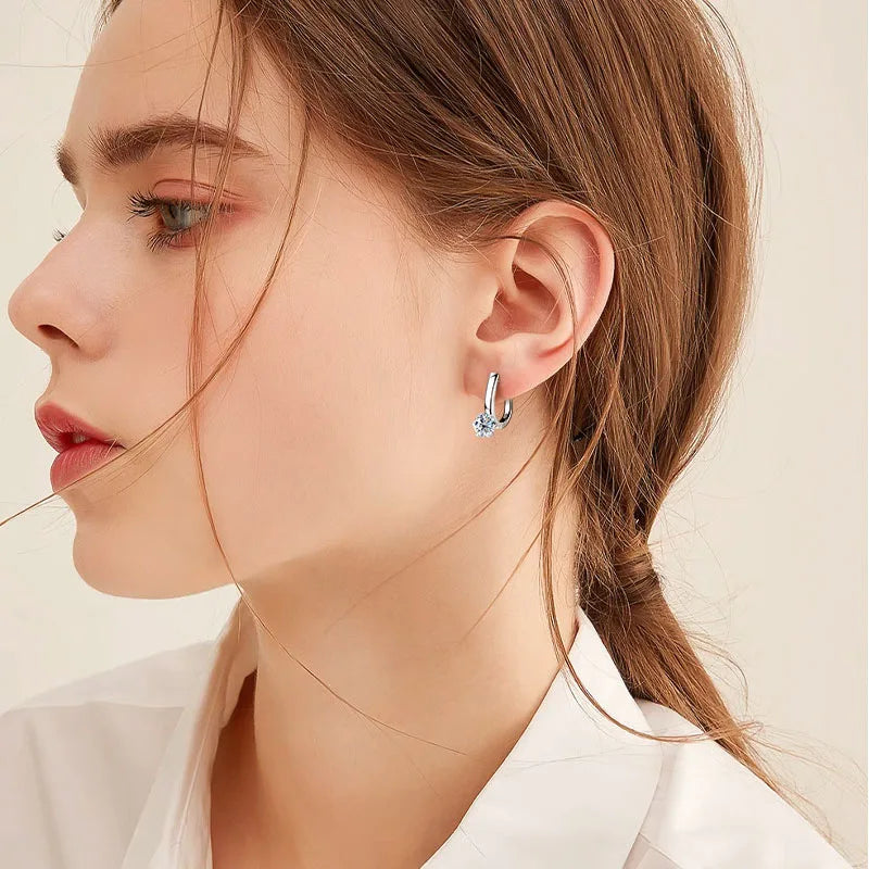 925 Sterling Silver Moissanite Hoop Earrings Retro Simple Light Luxury BandsCo Straps