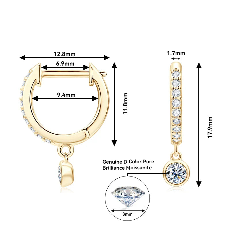 925 Sterling Silver Moissanite Huggie Hoop Earrings 3mm Bezel Set BandsCo Straps