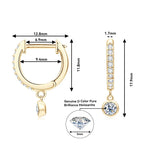 925 Sterling Silver Moissanite Huggie Hoop Earrings 3mm Bezel Set BandsCo Straps