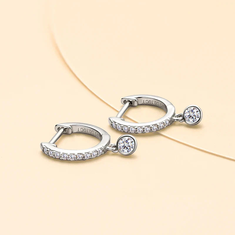 925 Sterling Silver Moissanite Huggie Hoop Earrings 3mm Bezel Set BandsCo Straps