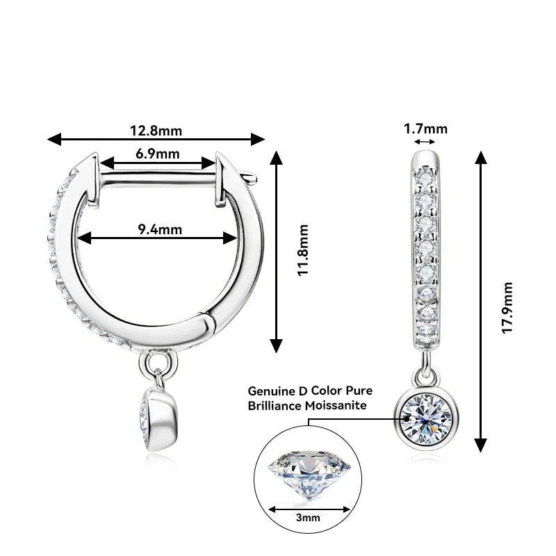 925 Sterling Silver Moissanite Huggie Hoop Earrings 3mm Bezel Set BandsCo Straps