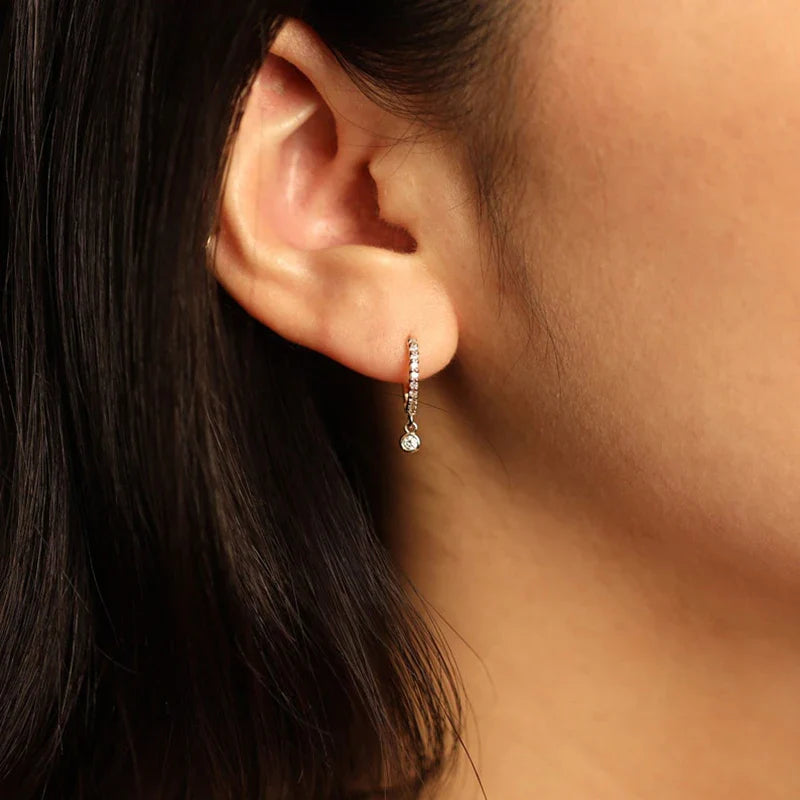 925 Sterling Silver Moissanite Huggie Hoop Earrings 3mm Bezel Set BandsCo Straps