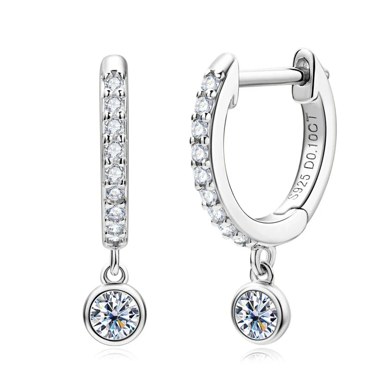 925 Sterling Silver Moissanite Huggie Hoop Earrings 3mm Bezel Set BandsCo Straps