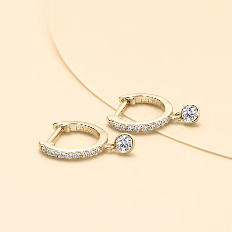 925 Sterling Silver Moissanite Huggie Hoop Earrings 3mm Bezel Set BandsCo Straps