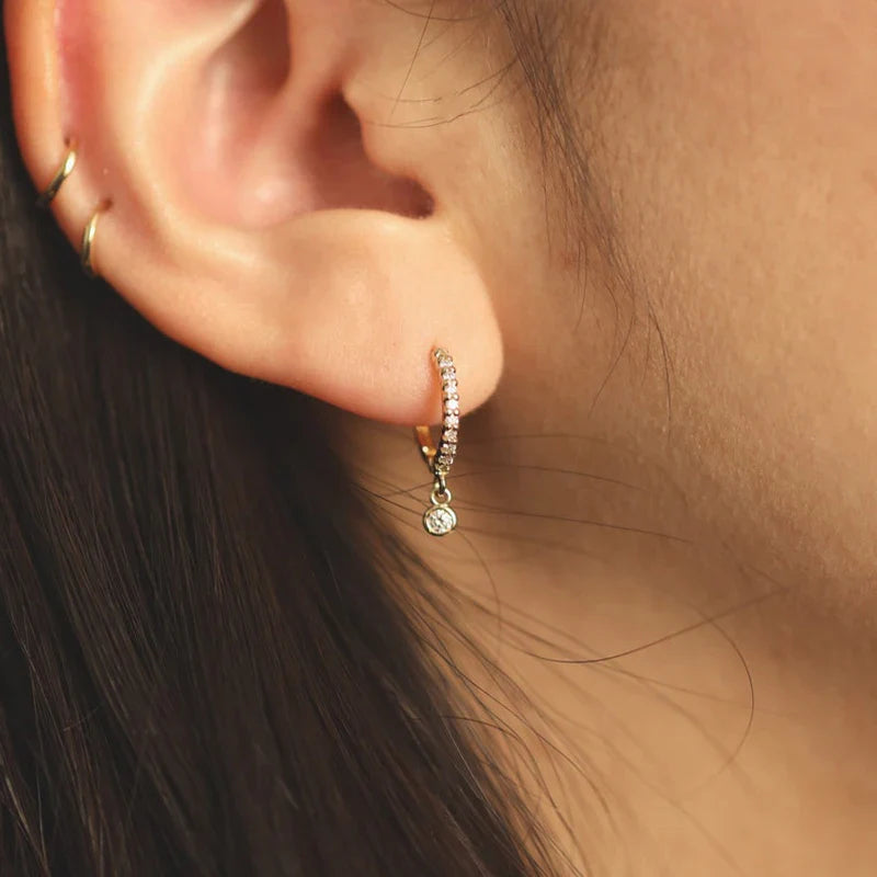 925 Sterling Silver Moissanite Huggie Hoop Earrings 3mm Bezel Set BandsCo Straps