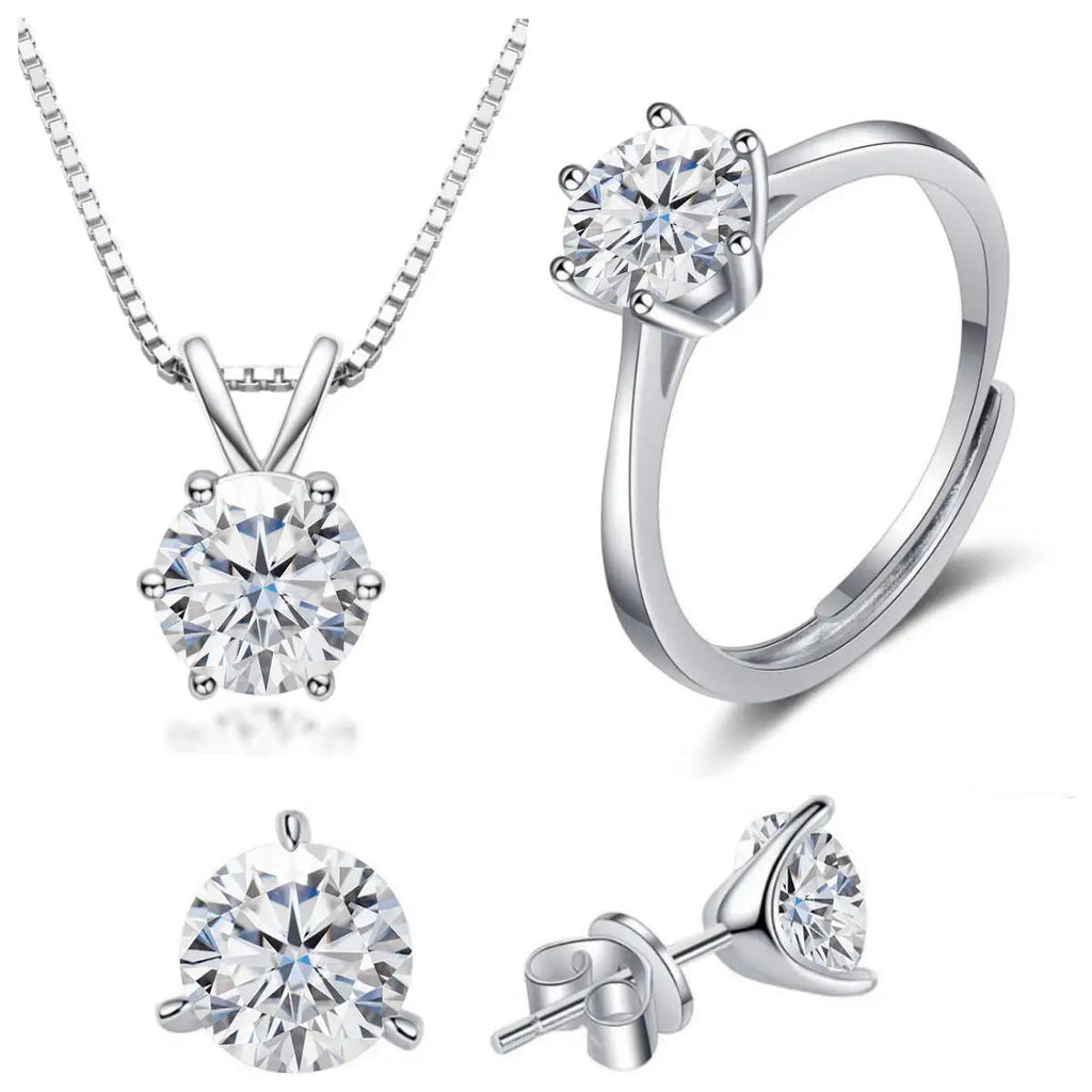 925 Sterling Silver 1ctx4 D Moissanite Necklace Earrings Set Bridal Jewelry BandsCo Straps