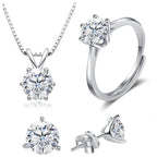 925 Sterling Silver 1ctx4 D Moissanite Necklace Earrings Set Bridal Jewelry BandsCo Straps