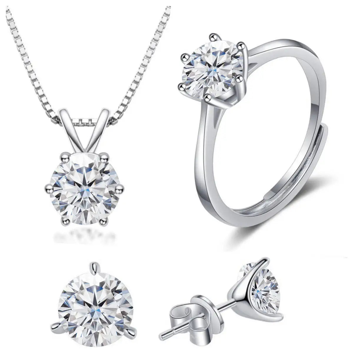 925 Sterling Silver 1ctx4 D Moissanite Necklace Earrings Set Bridal Jewelry BandsCo Straps
