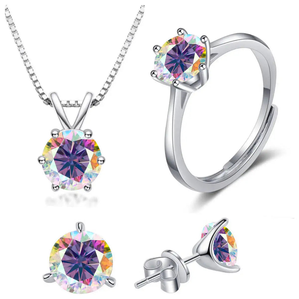 925 Sterling Silver 1ctx4 D Moissanite Necklace Earrings Set Bridal Jewelry BandsCo Straps