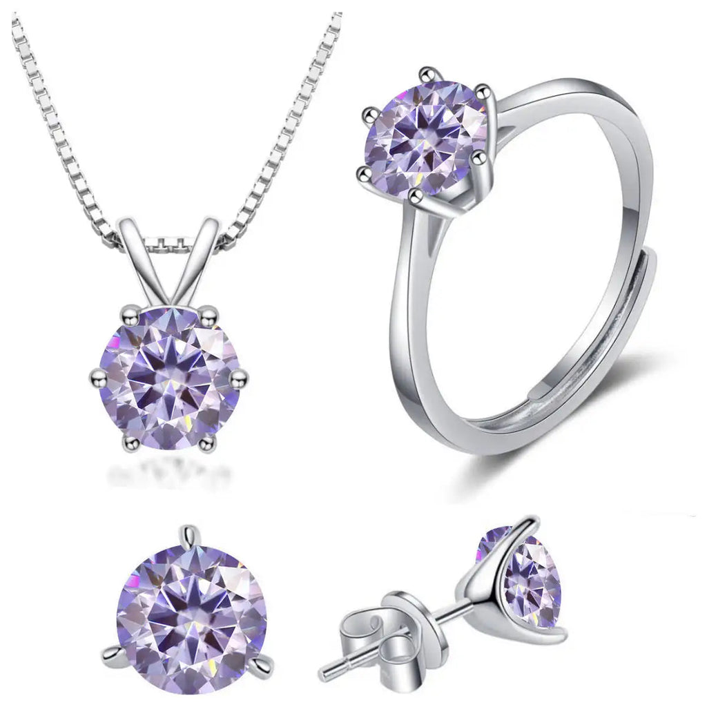 925 Sterling Silver 1ctx4 D Moissanite Necklace Earrings Set Bridal Jewelry BandsCo Straps
