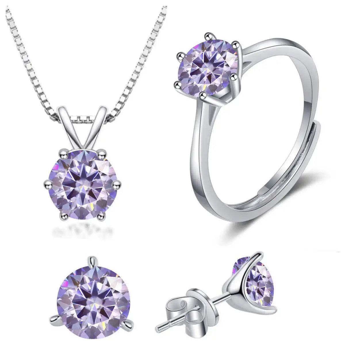 925 Sterling Silver 1ctx4 D Moissanite Necklace Earrings Set Bridal Jewelry BandsCo Straps