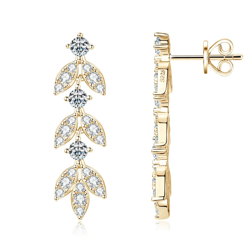 925 Sterling Silver Moissanite Leaf Drop Earrings For Women Anti-Allergy Gift BandsCo Straps