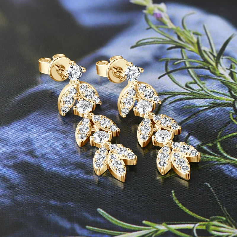 925 Sterling Silver Moissanite Leaf Drop Earrings For Women Anti-Allergy Gift BandsCo Straps