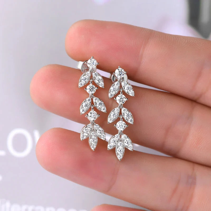 925 Sterling Silver Moissanite Leaf Drop Earrings For Women Anti-Allergy Gift BandsCo Straps