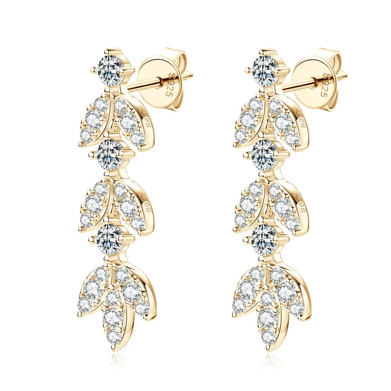 925 Sterling Silver Moissanite Leaf Drop Earrings For Women Anti-Allergy Gift BandsCo Straps