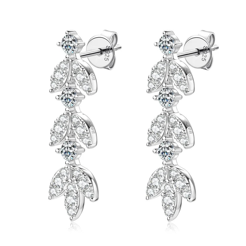 925 Sterling Silver Moissanite Leaf Drop Earrings For Women Anti-Allergy Gift BandsCo Straps