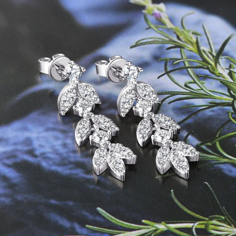 925 Sterling Silver Moissanite Leaf Drop Earrings For Women Anti-Allergy Gift BandsCo Straps