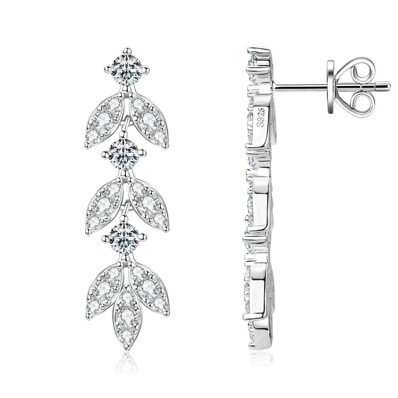 925 Sterling Silver Moissanite Leaf Drop Earrings For Women Anti-Allergy Gift BandsCo Straps