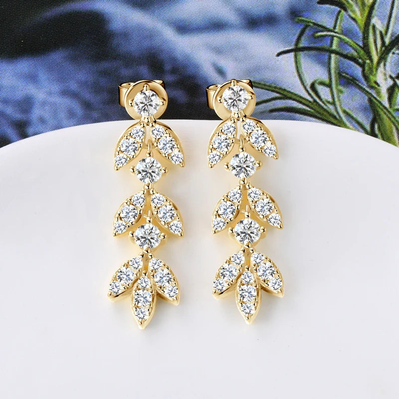 925 Sterling Silver Moissanite Leaf Drop Earrings For Women Anti-Allergy Gift BandsCo Straps