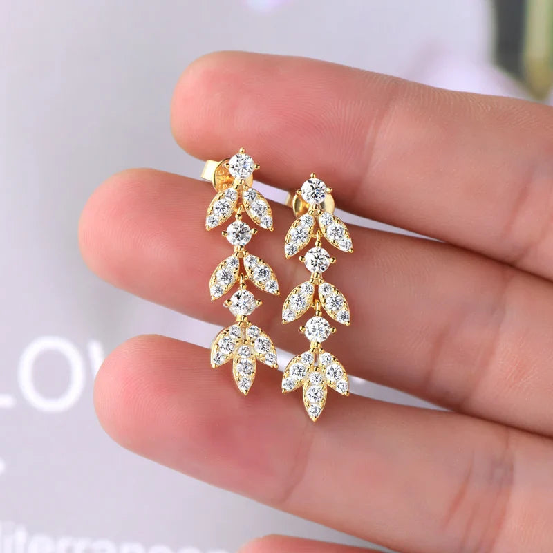 925 Sterling Silver Moissanite Leaf Drop Earrings For Women Anti-Allergy Gift BandsCo Straps