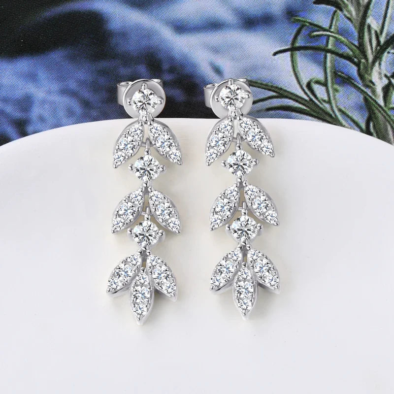 925 Sterling Silver Moissanite Leaf Drop Earrings For Women Anti-Allergy Gift BandsCo Straps