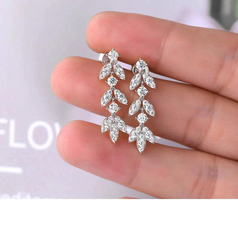 925 Sterling Silver Moissanite Leaf Drop Earrings For Women Anti-Allergy Gift BandsCo Straps
