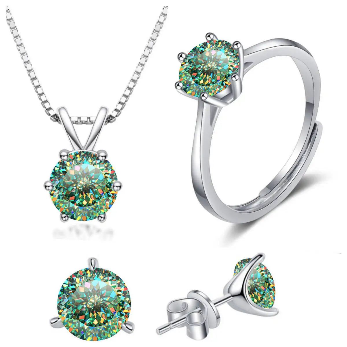 925 Sterling Silver 1ctx4 D Moissanite Necklace Earrings Set Bridal Jewelry BandsCo Straps