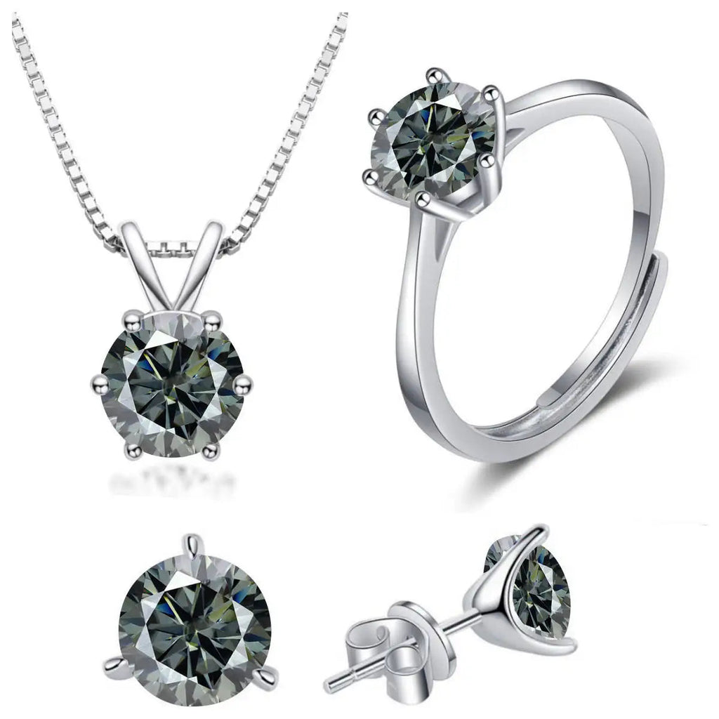 925 Sterling Silver 1ctx4 D Moissanite Necklace Earrings Set Bridal Jewelry BandsCo Straps