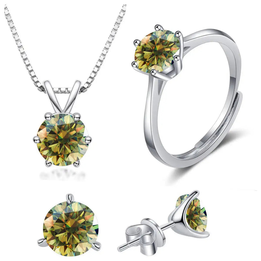 925 Sterling Silver 1ctx4 D Moissanite Necklace Earrings Set Bridal Jewelry BandsCo Straps
