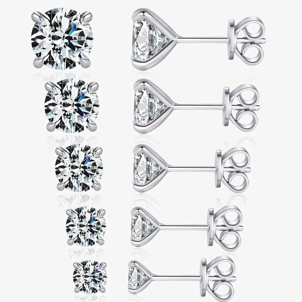 925 Sterling Silver Moissanite Round Stud Earrings D Color Sparkling BandsCo Straps