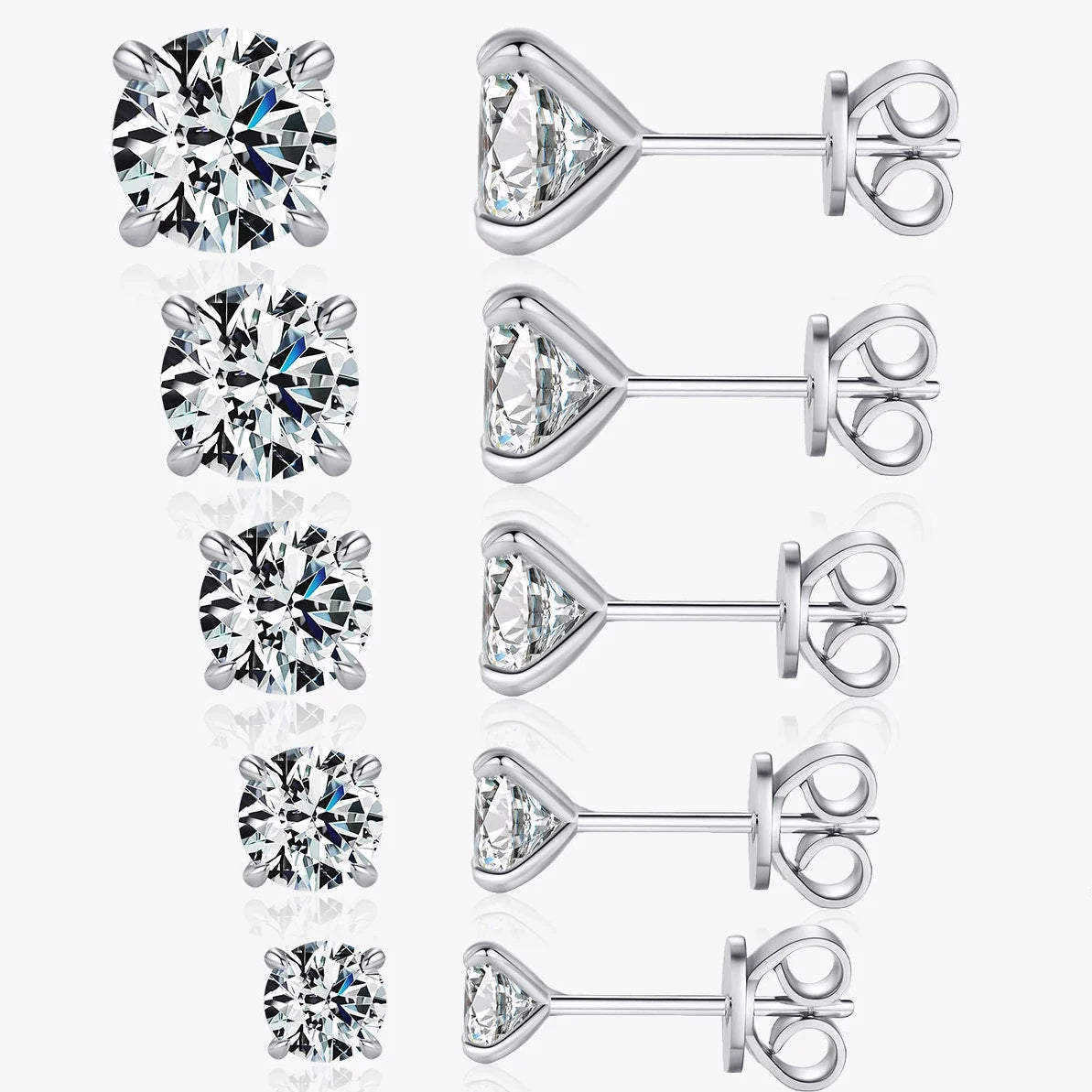 925 Sterling Silver Moissanite Round Stud Earrings D Color Sparkling BandsCo Straps