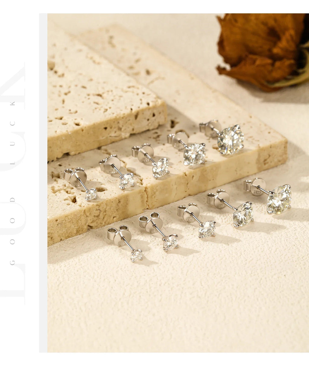 925 Sterling Silver Moissanite Round Stud Earrings D Color Sparkling BandsCo Straps