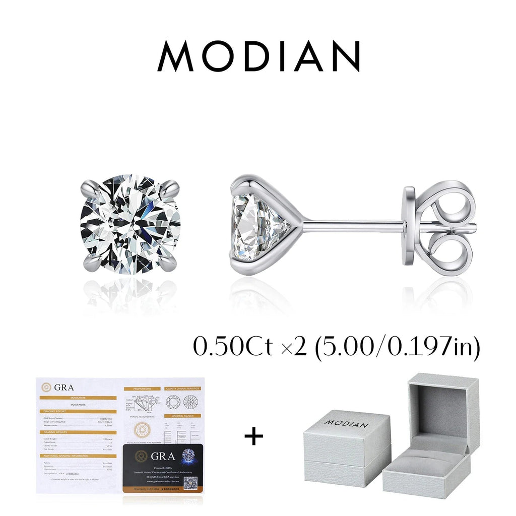 925 Sterling Silver Moissanite Round Stud Earrings D Color Sparkling BandsCo Straps