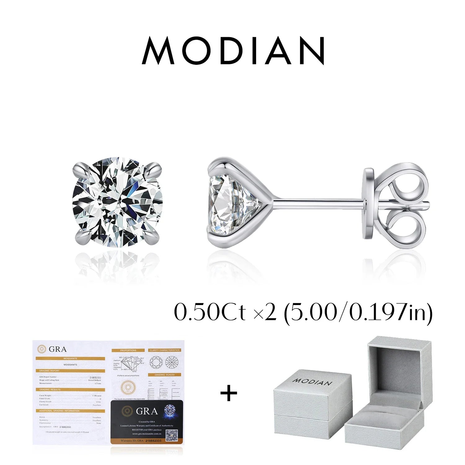 925 Sterling Silver Moissanite Round Stud Earrings D Color Sparkling BandsCo Straps
